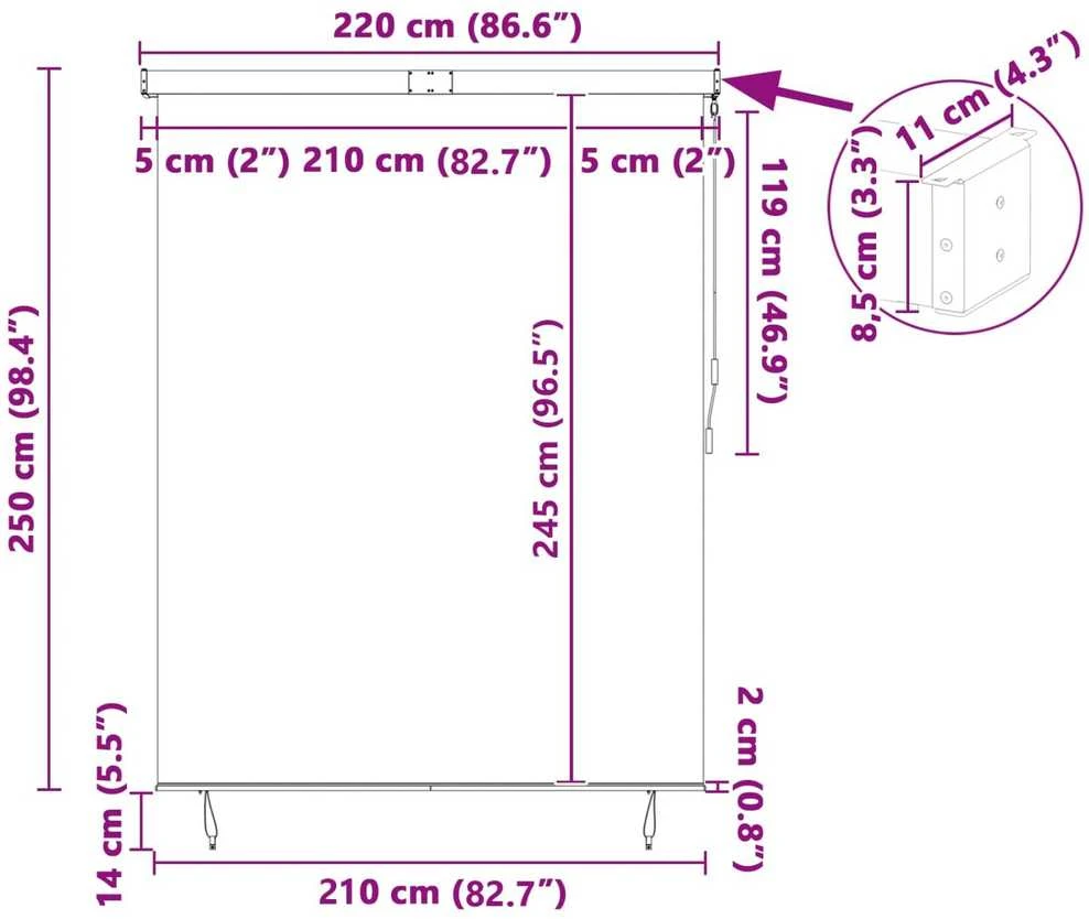 Roletas Antracito 220 x 250 cm Audinys ir aliuminis
