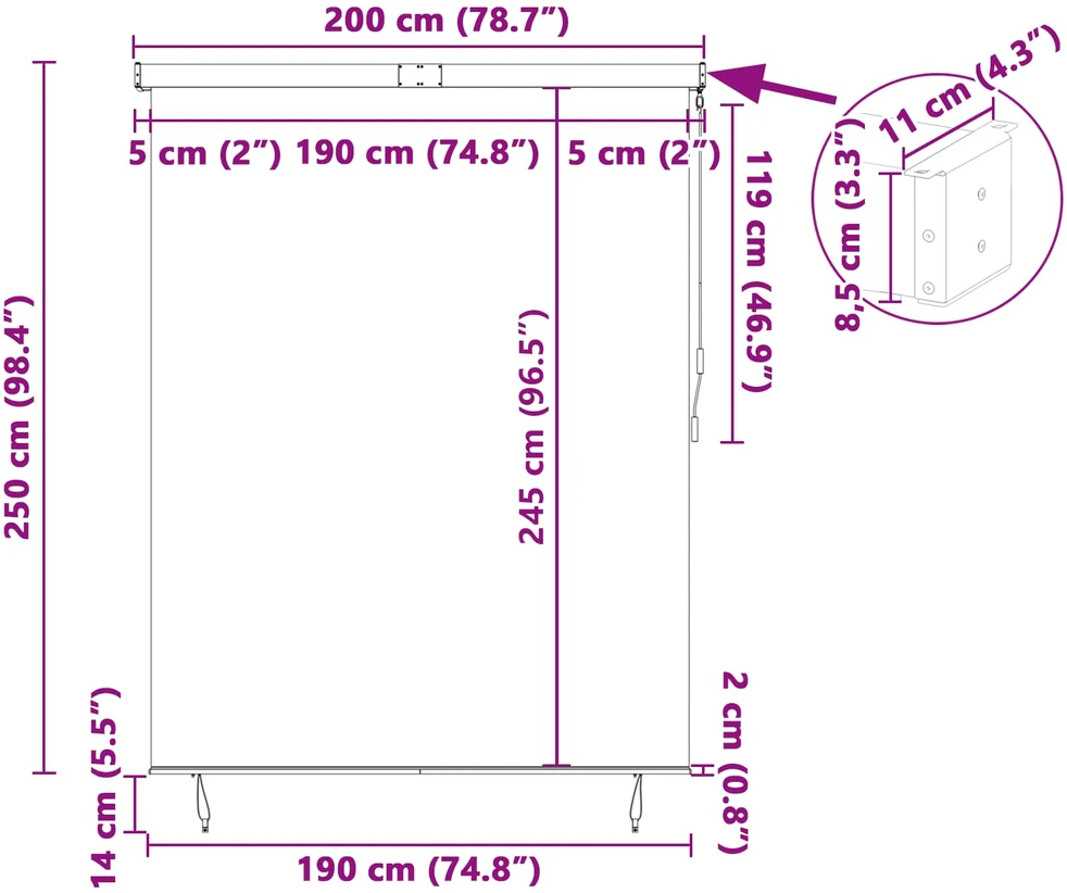 Roletas Geltona ir mėlyna 200 x 250 cm Audinys ir aliuminis
