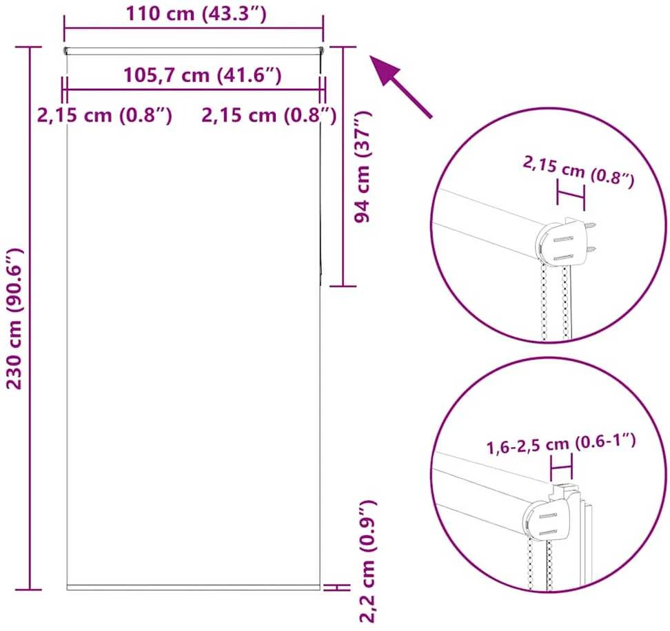 roletas juodas 110x230 cm audinio plotis 105,7 cm poliesteris