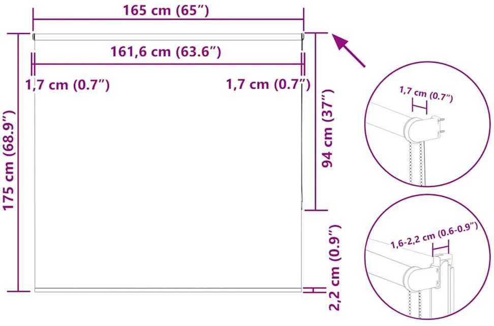 roletas juodas 165x175 cm audinio plotis 161,6 cm poliesteris