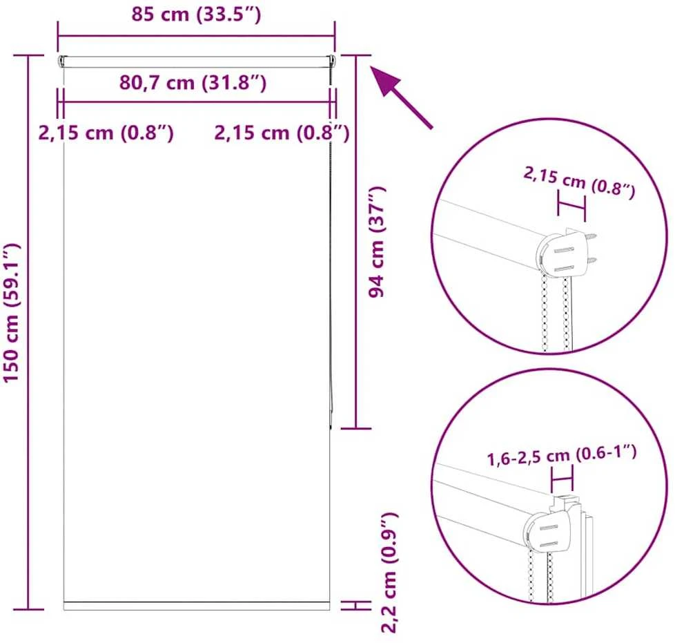 roletas juodas 85x150 cm audinio plotis 80,7 cm poliesteris