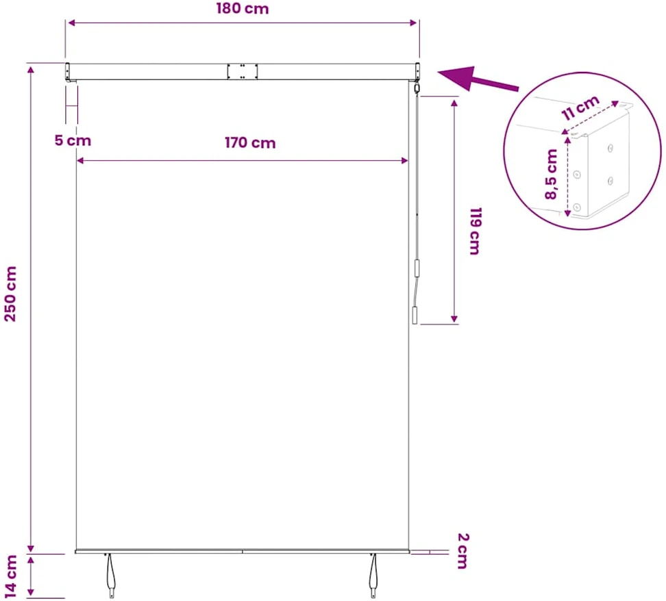 Roletas Kreminė 180 x 250 cm Audinys ir aliuminis
