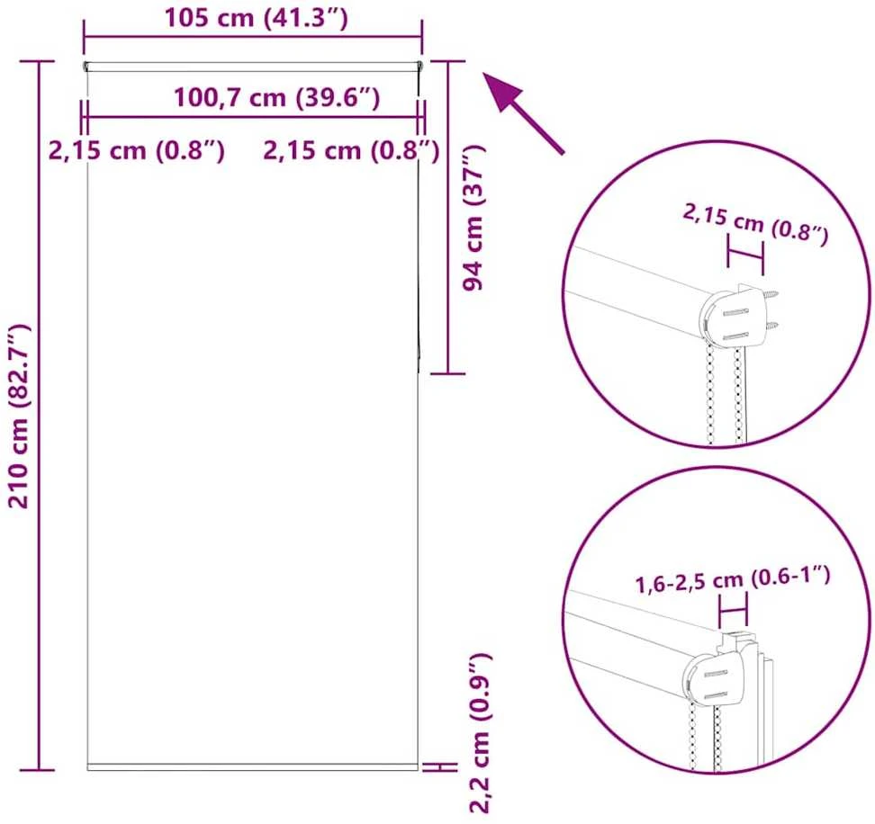 roletas Pilka 105x210 cm audinio plotis 105x130 cm poliesteris