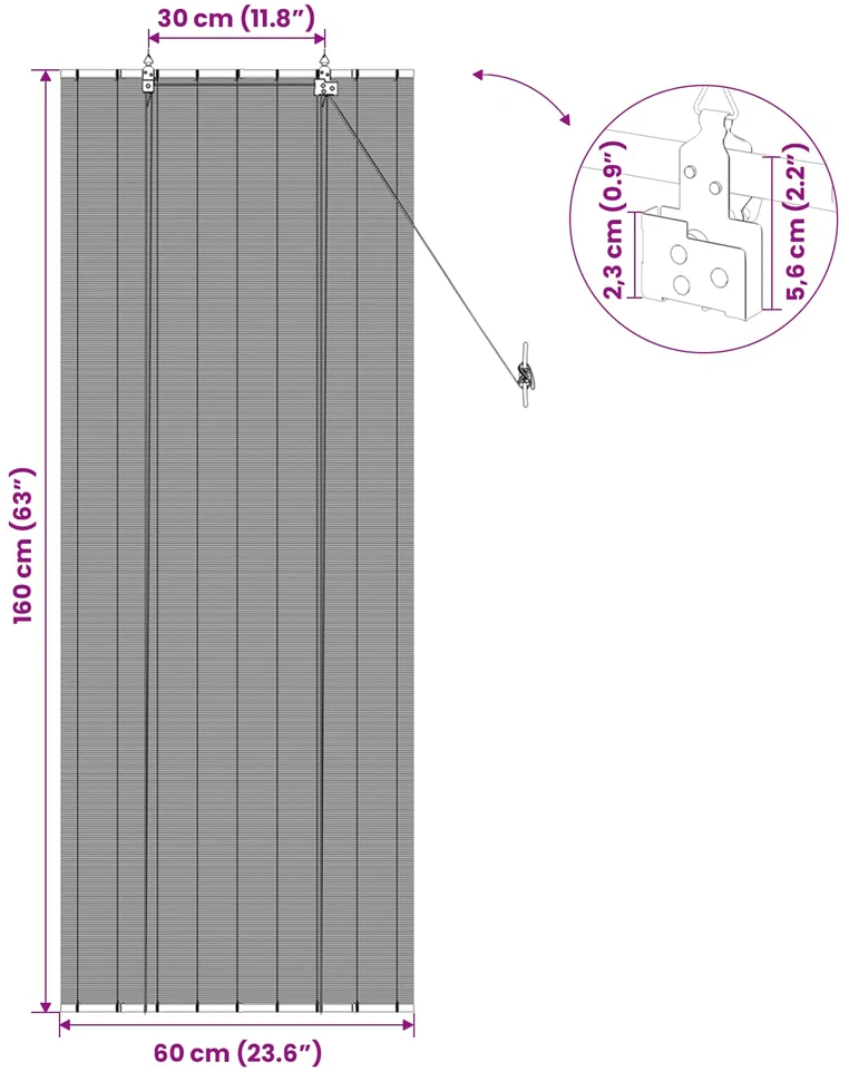 Roletas Pilka 60 x 160 cm Bambukas
