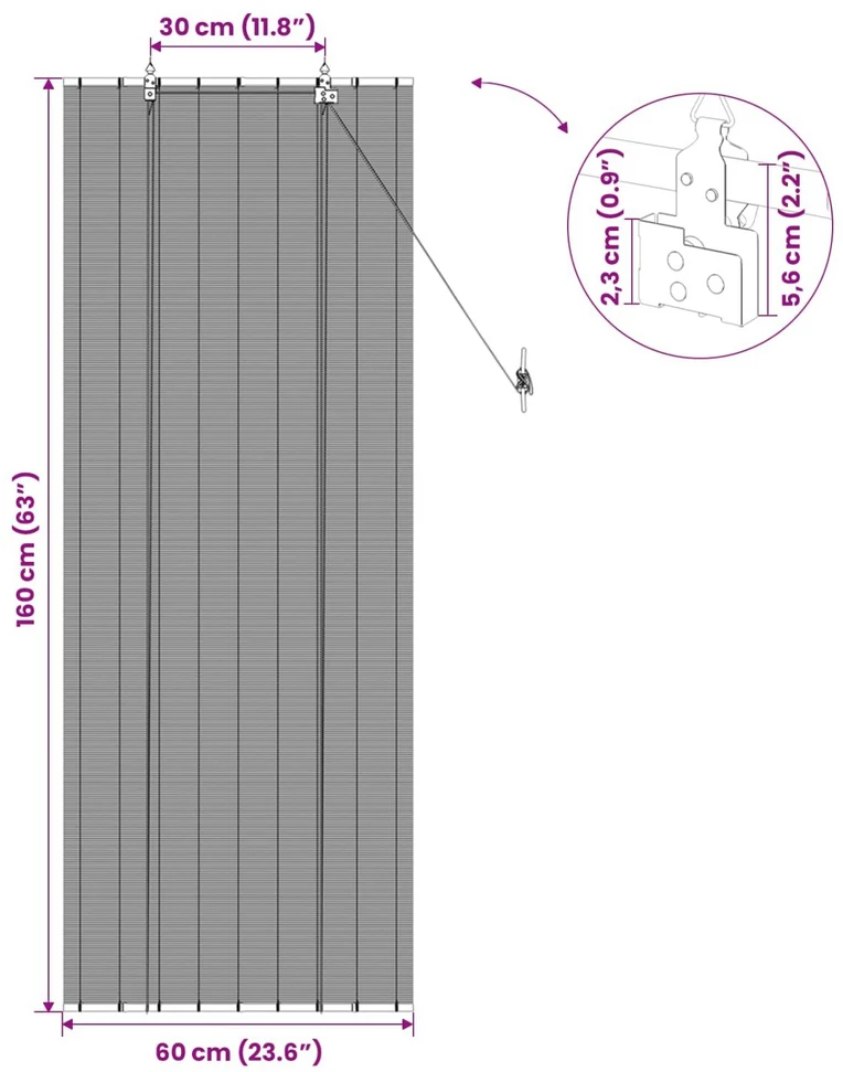 Roletas Pilka 60 x 160 cm Bambukas