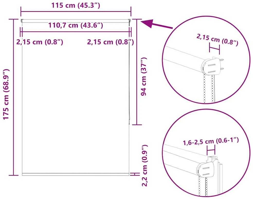 roletas smėlio Pilka 115x175 cm audinio plotis 110,7 cm
