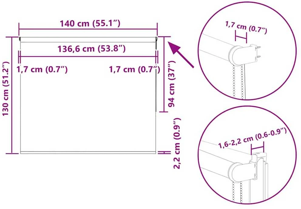 roletas smėlio Pilka 140x130 cm audinio plotis 136,6 cm