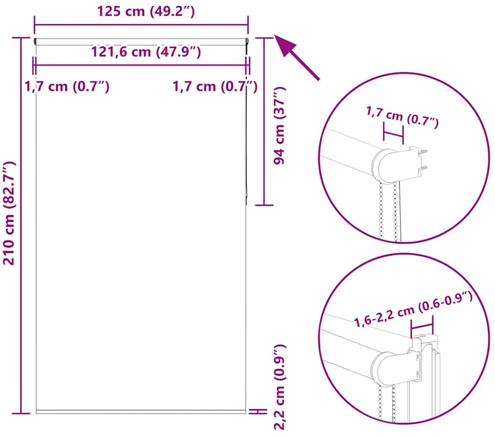 roletas smėlio spalvos 125x210 cm audinio plotis 121,6 cm