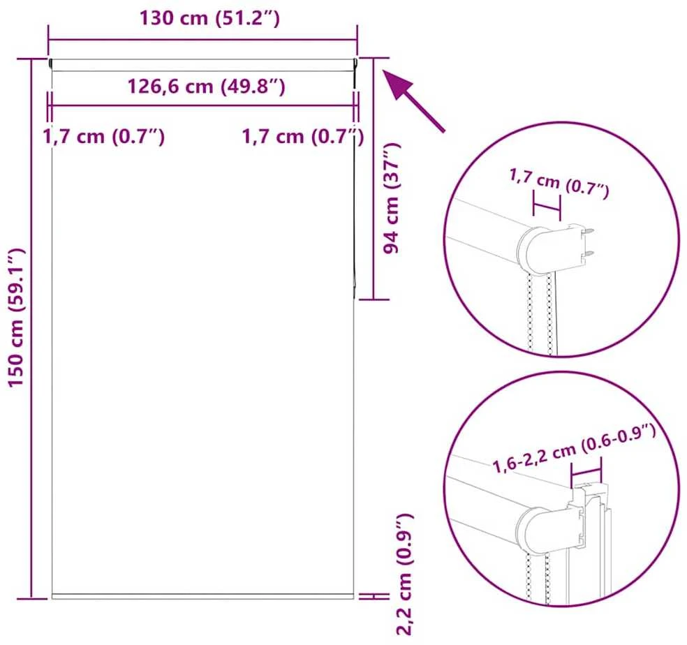 roletas smėlio spalvos 130x150 cm audinio plotis 126,6 cm