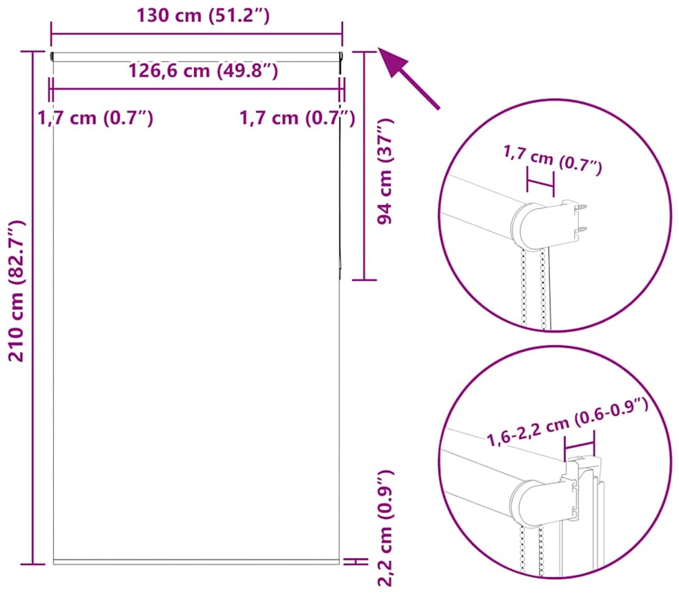 roletas smėlio spalvos 130x210 cm audinio plotis 126,6 cm