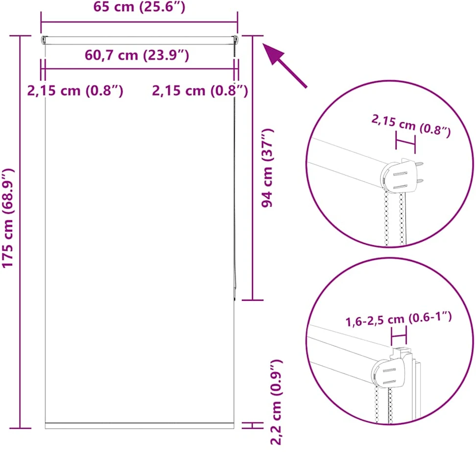roletas smėlio šviesiai pilka 65x175 cm audinio plotis 60,7 cm