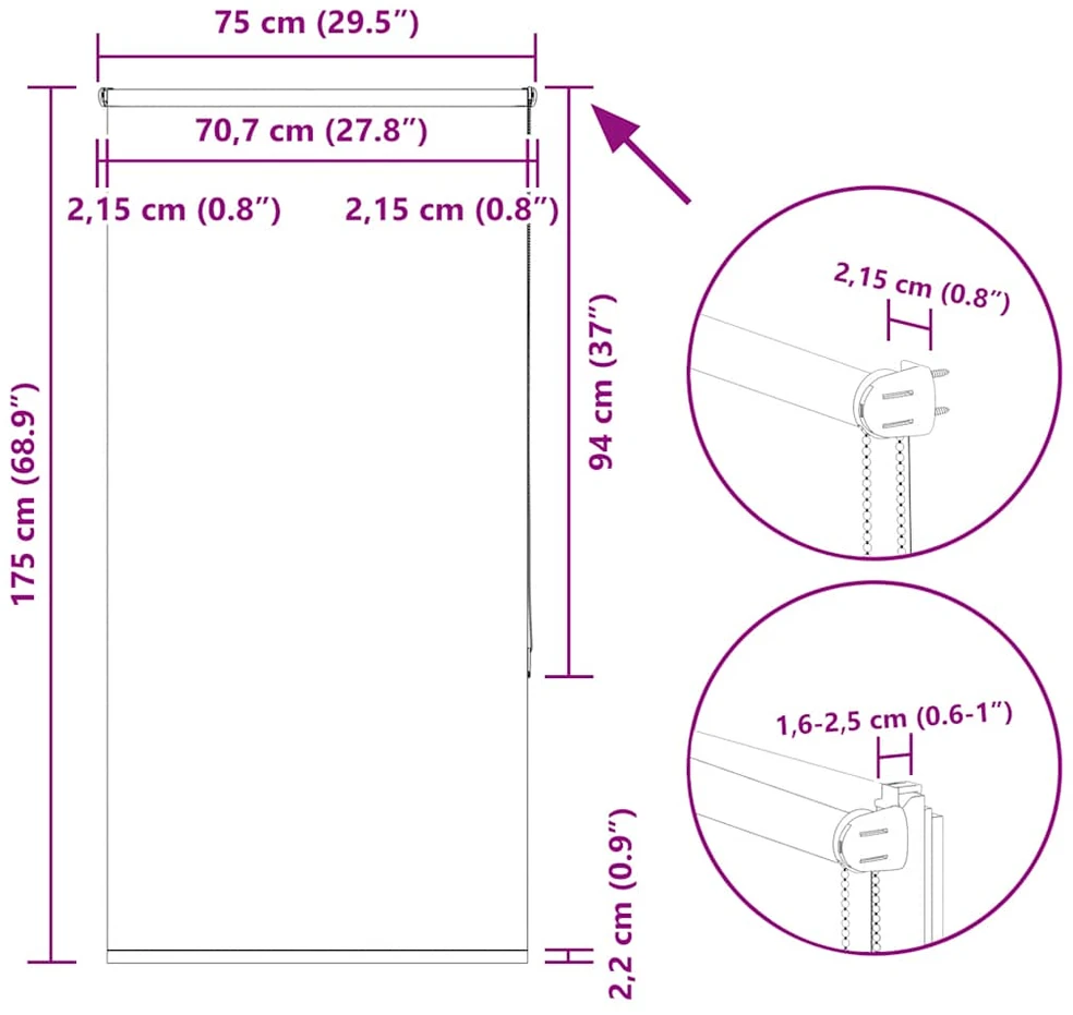 roletas smėlio šviesiai pilka 75x175 cm audinio plotis 70,7 cm