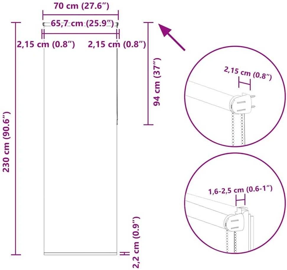 roletas šviesiai pilka 70x230 cm audinio plotis 65,7 cm