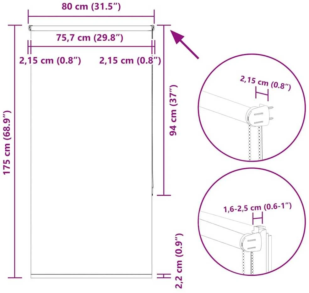 roletas tamsiai mėlynos 80x175 cm audinio plotis 75,7 cm