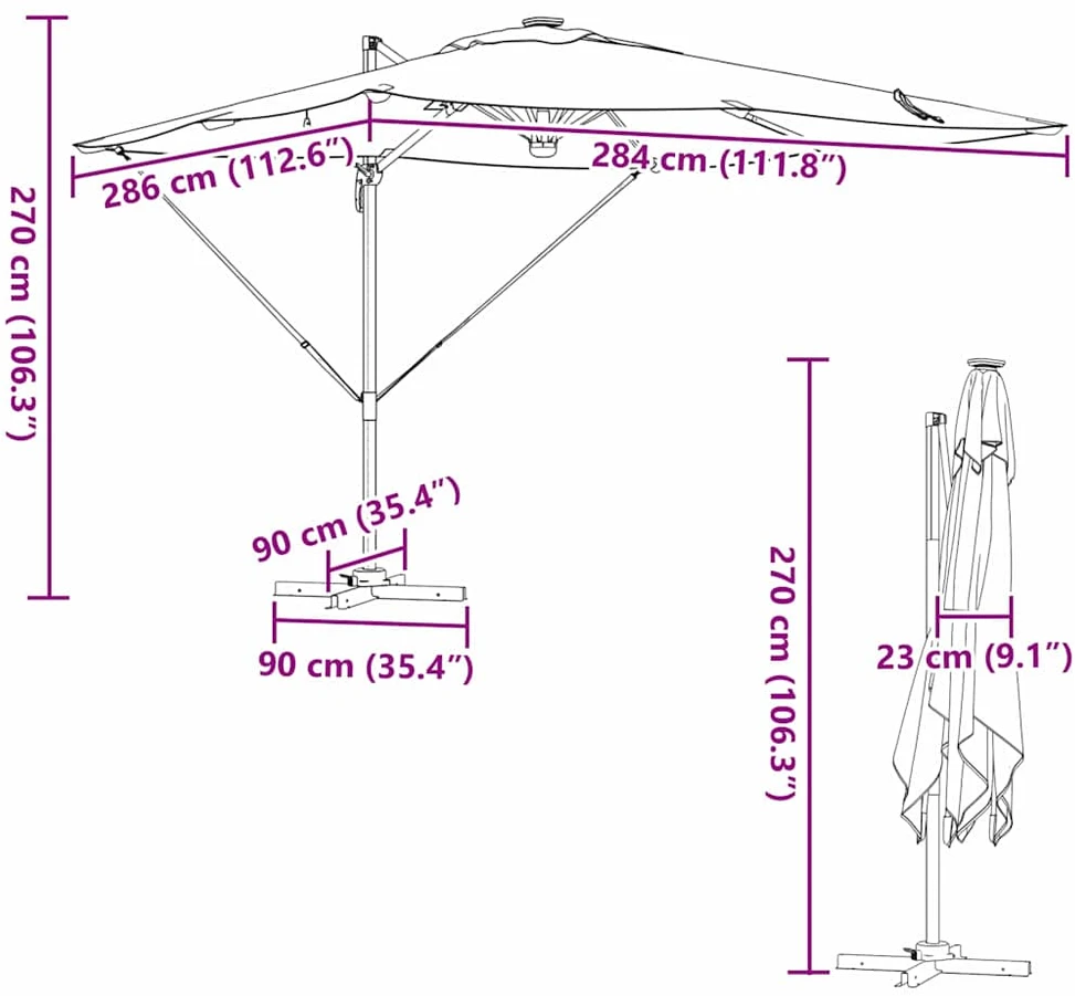 Roma Parasol 286 x 284 x 270 cm Aliuminis ir poliesteris