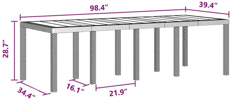 Sodo stalas Ruda 250 x 100 x 73 cm poliratanas