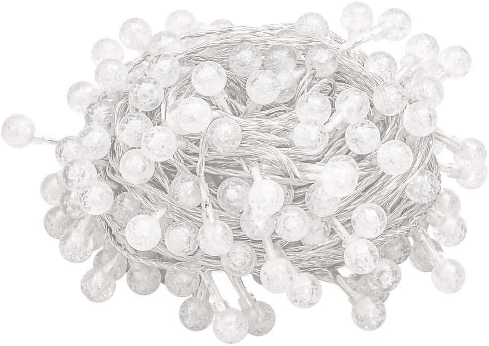 Rutuliukų girlianda, 20m, 200 šaltų baltų LED, 8 funkcijos