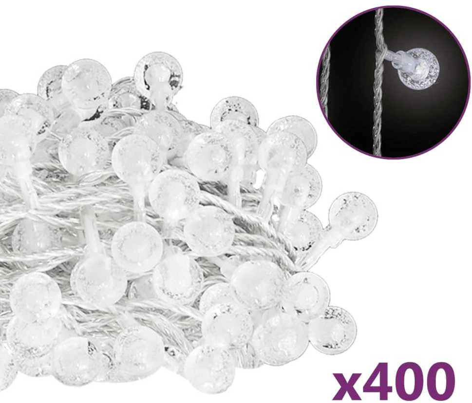 Rutuliukų girlianda, 40m, 400 šaltų baltų LED, 8 funkcijos