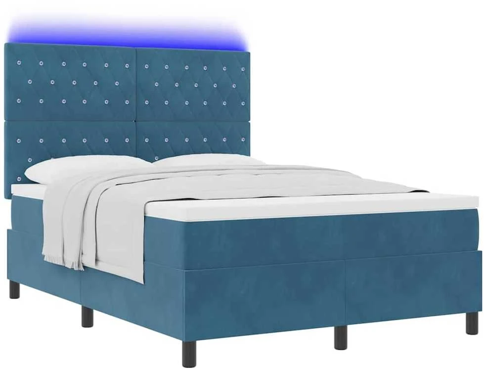 LED Čiužinio Lova Tamsiai mėlyna 140 x 190 cm Aksomas