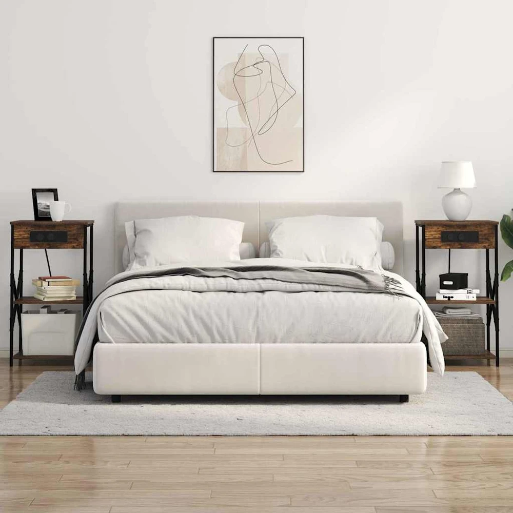 Šalia lovos spintelė 2 vnt. Rūkyta ąžuolas 41 x 31 x 76 cm