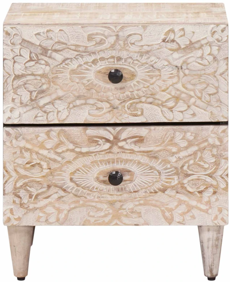 Šalia lovos spintelė Balta 40 x 33,5 x 46 cm Kietas mango medis