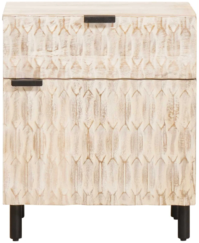 Šalia lovos spintelė Balta 50 x 33 x 60 cm Kietas mango medis