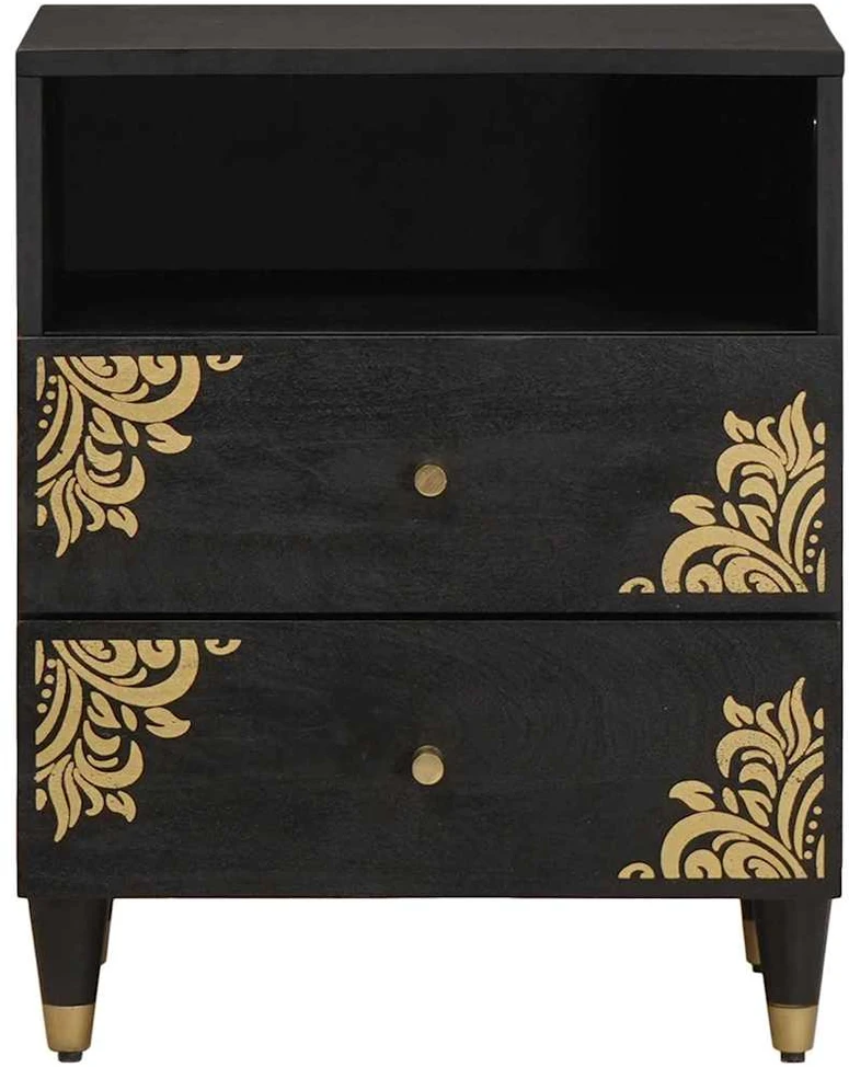 Šalia lovos spintelė Juoda 50 x 33 x 62 cm Kietas mango medis