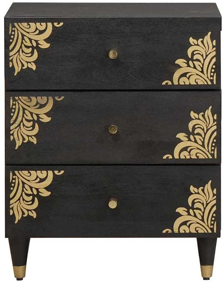 Šalia lovos spintelė Juoda 50 x 33 x 62 cm Kietas mango medis