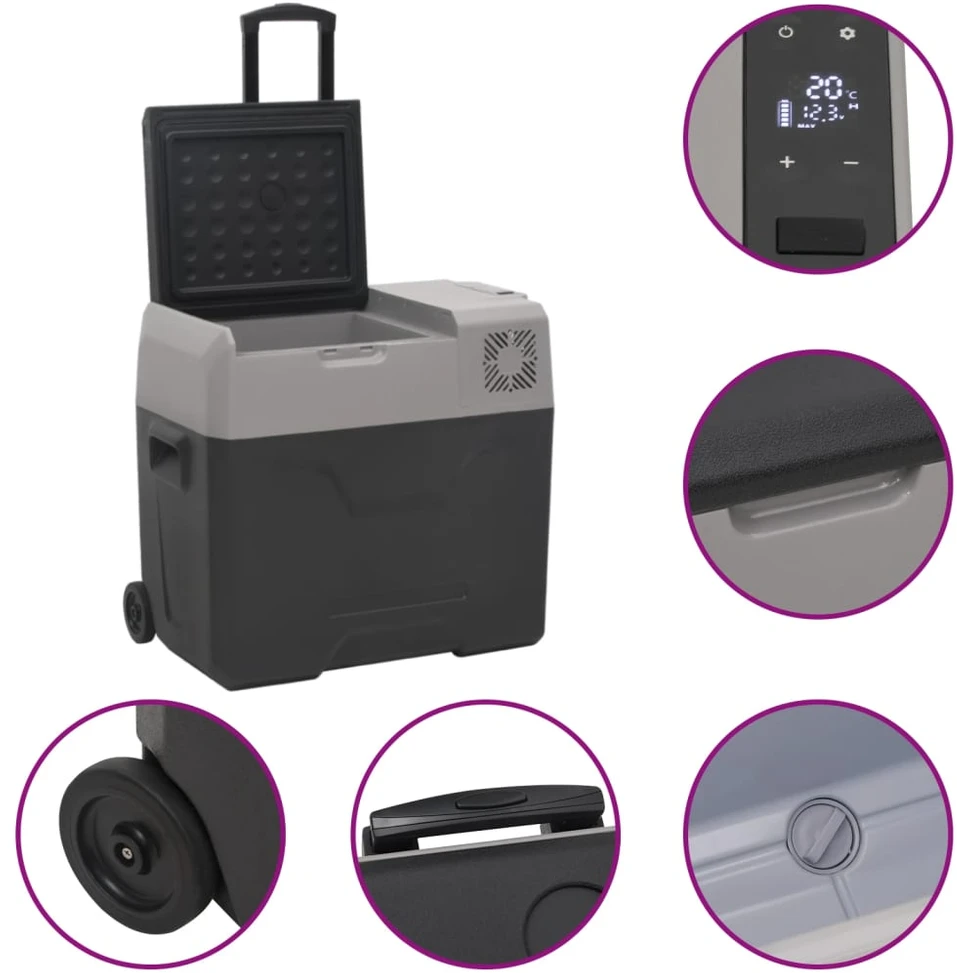 Šaltdėžė su ratukais ir adapteriu, juoda ir pilka, 50l, PP