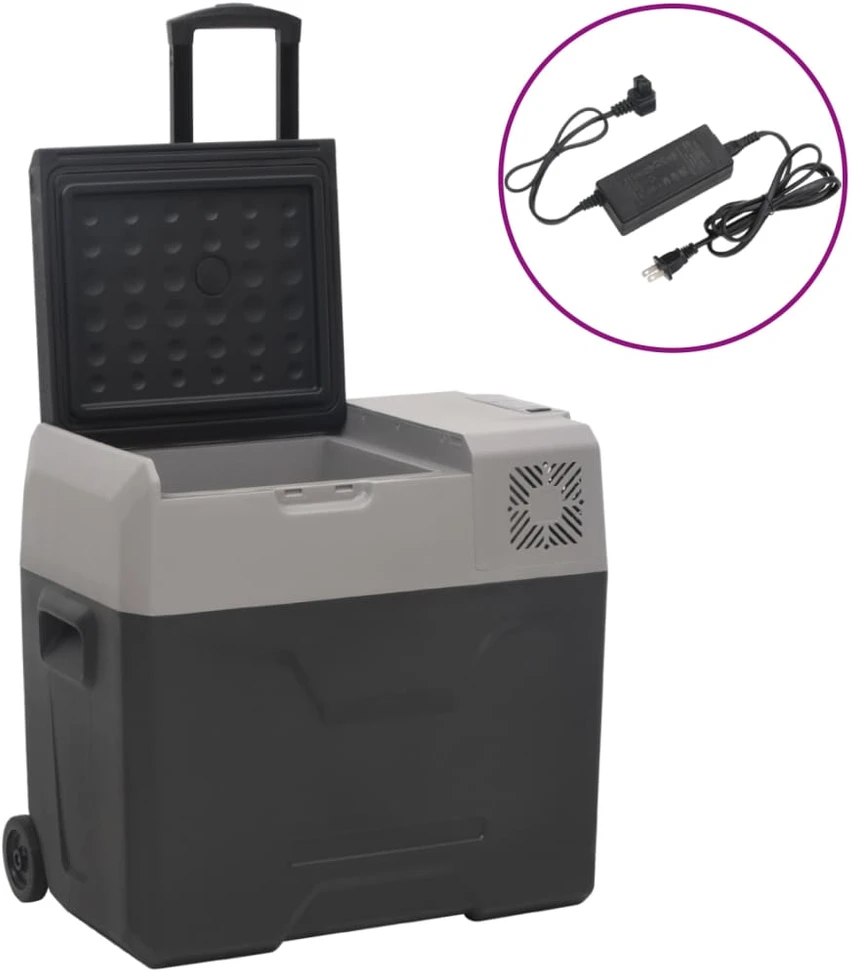 Šaltdėžė su ratukais ir adapteriu, juoda ir pilka, 50l, PP