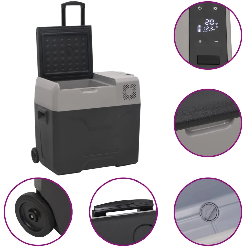 Šaltdėžė su ratukais ir adapteriu, juoda ir pilka, 30l, PP