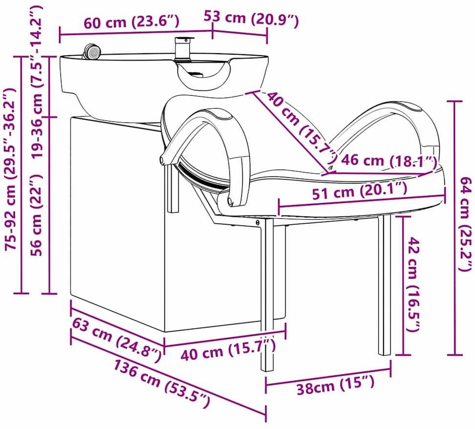 Šampūno kėdė Juoda ir Balta 136 x 60 x 92 cm PVC