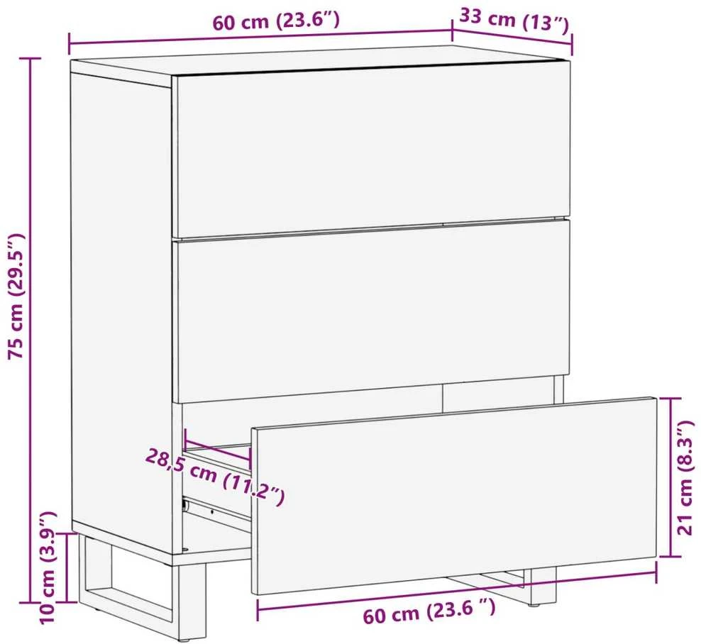 Sandėliavimo komodas 60 x 33 x 75 cm Kietas mango medis Ruda