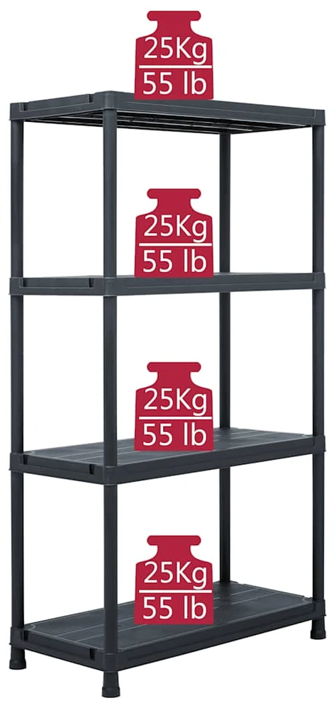 Sandėliavimo lentyna, juoda, 60x30x138cm, plastikas, 100kg