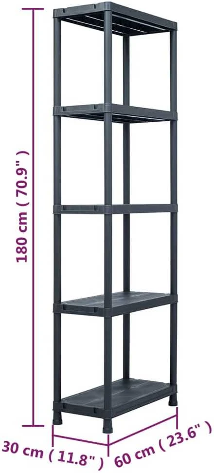 Sandėliavimo lentyna, juoda, 60x30x180cm, plastikas, 125kg