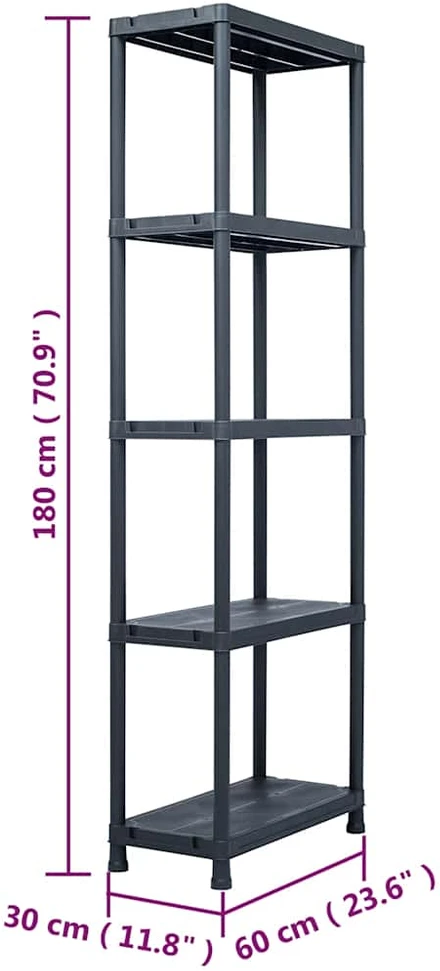 Sandėliavimo lentyna, juoda, 60x30x180cm, plastikas, 125kg