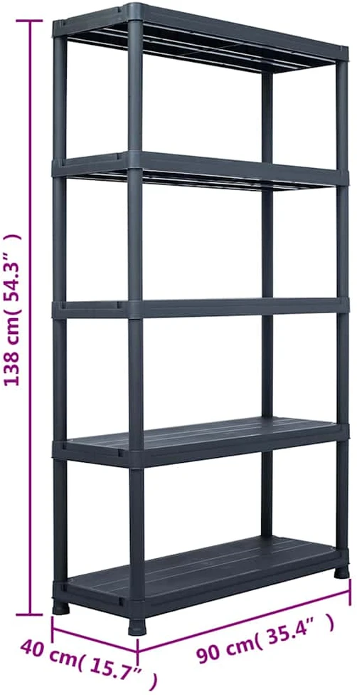 Sandėliavimo lentyna, juoda, 90x40x138cm, plastikas, 220kg