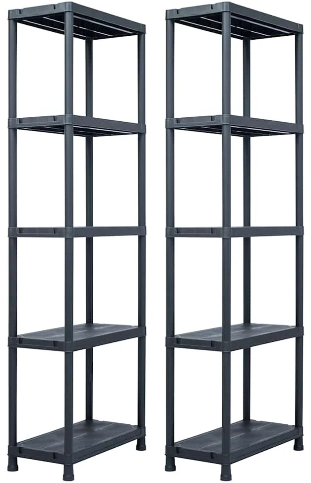 Sandėliavimo lentynos, 2vnt., juod., 60x30x180cm, plast., 125kg