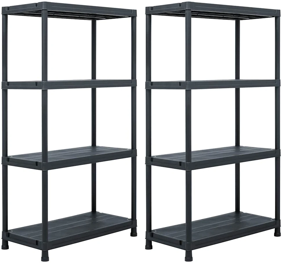 Sandėliavimo lentynos, 2vnt., juodos, 60x30x138cm, plastikas