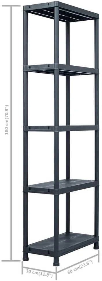 Sandėliavimo lentynos, 5vnt., juod., 60x30x180cm, plast., 125kg
