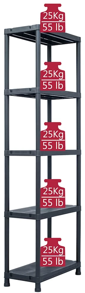 Sandėliavimo lentynos, 5vnt., juod., 60x30x180cm, plast., 125kg