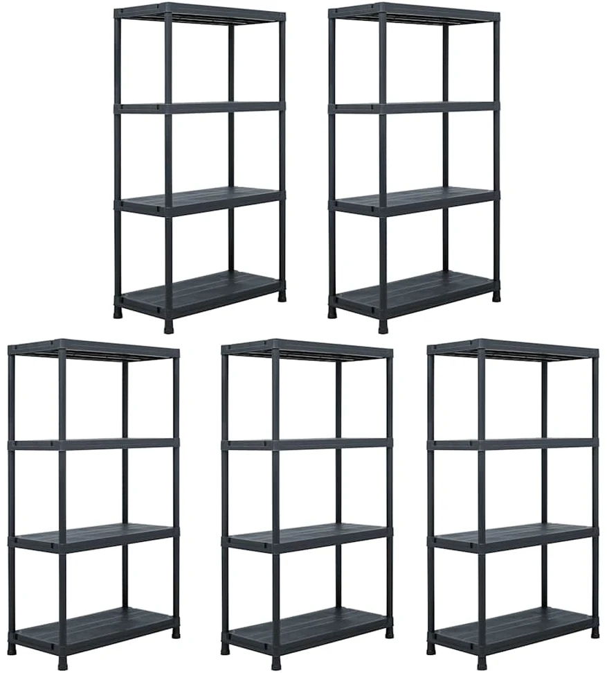 Sandėliavimo lentynos, 5vnt., juodos, 60x30x138cm, plastikas