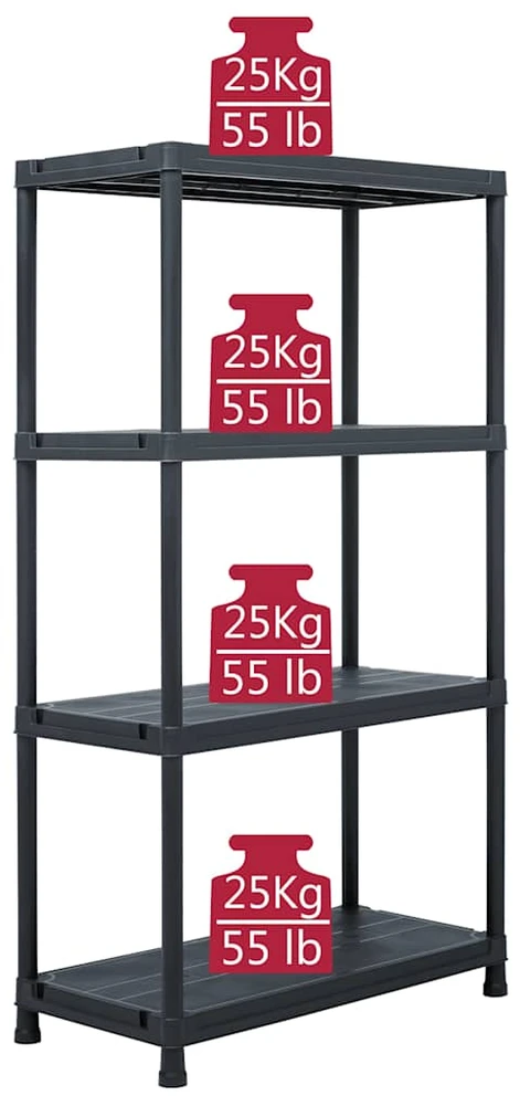 Sandėliavimo lentynos, 5vnt., juodos, 60x30x138cm, plastikas