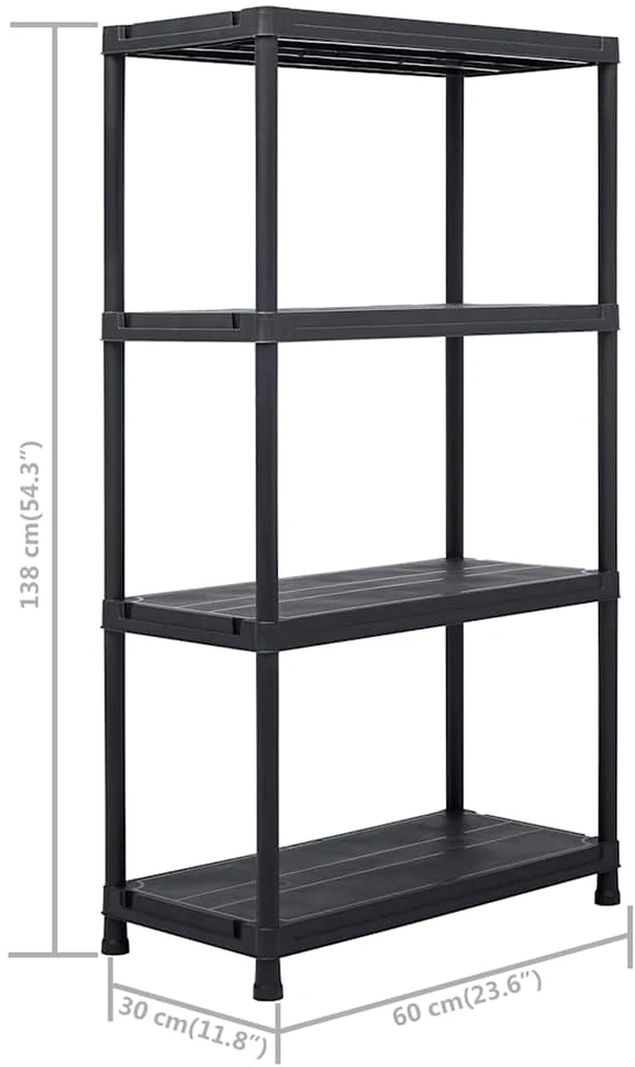 Sandėliavimo lentynos, 5vnt., juodos, 60x30x138cm, plastikas