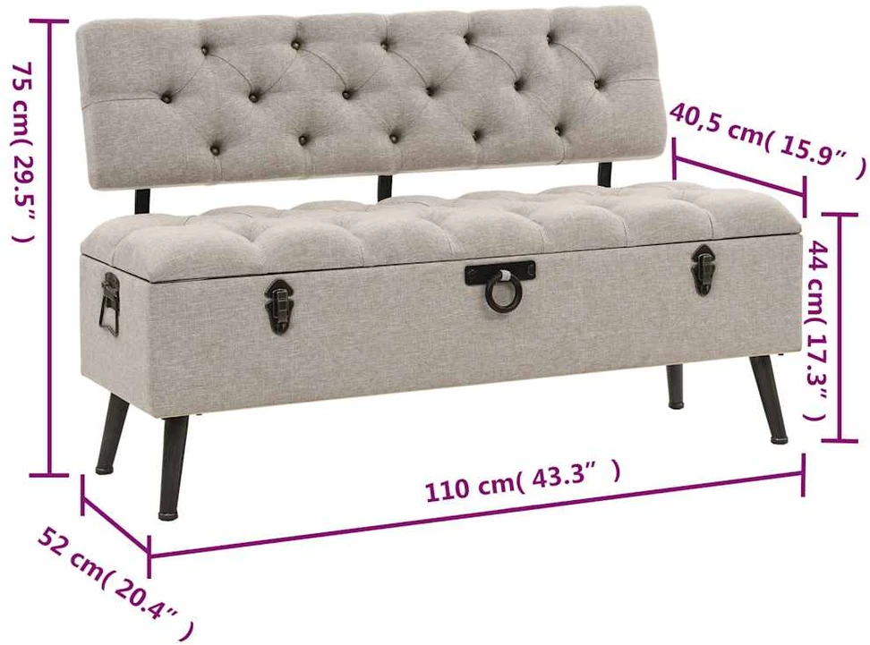 Sandėliavimo suolas su atlošu 110 cm Kreminės spalvos audinys