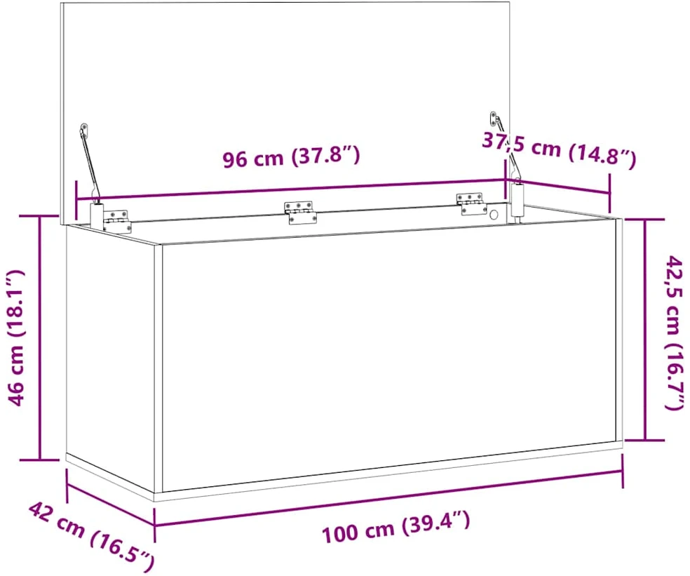 Saugojimo dėžė juoda ąžuolo 100 x 42 x 46 cm Apdirbta mediena