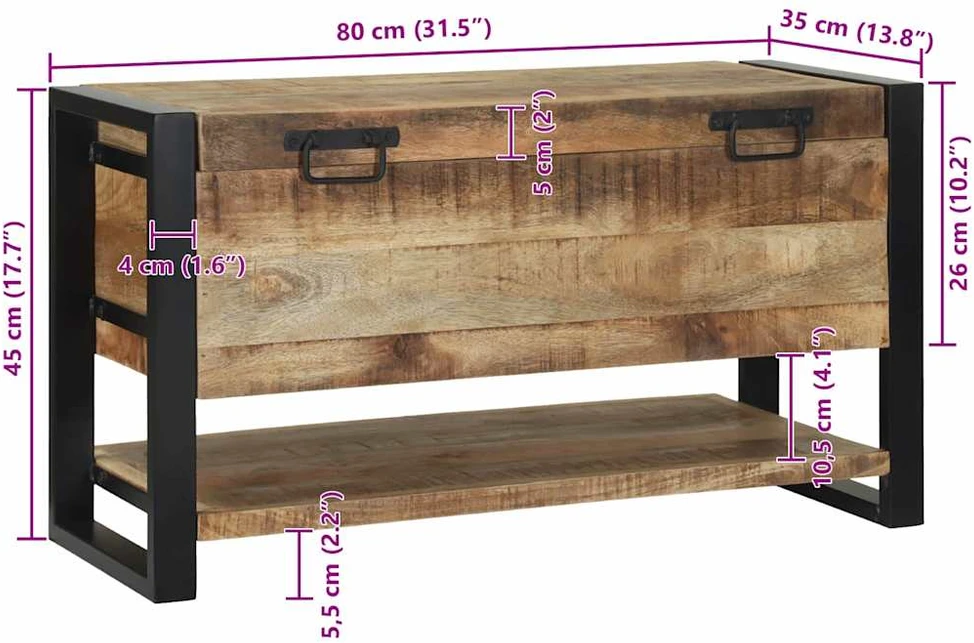 Saugojimo dėžė Ruda 80 x 35 x 45 cm Mango medienos masyvas
