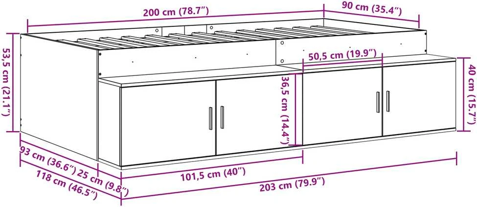 Lovos rėmas Amatininkų ąžuolas 90 x 200 cm Apdirbta mediena