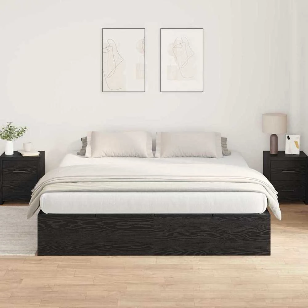 Lova su daiktų laikymo vieta Juodas ąžuolas 200 x 200 cm