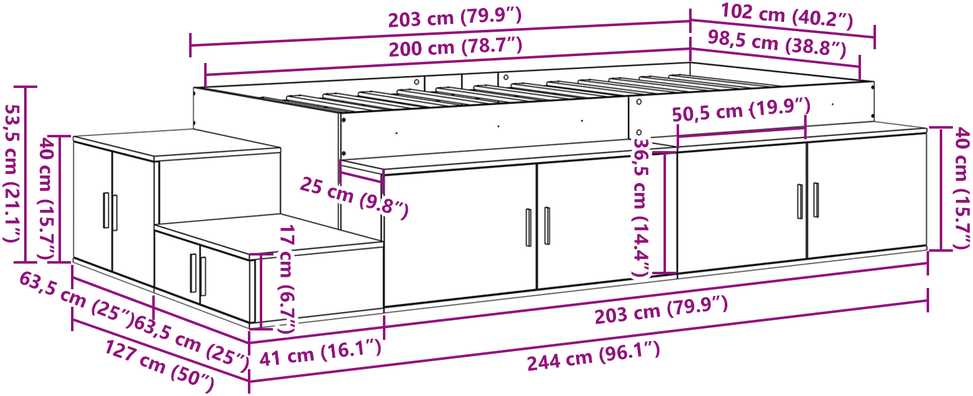 Lova su daiktų laikymo vieta su saugykla Sonoma ąžuolas 80 cm